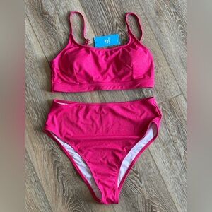 NWT Cupshe Hot Pink Metallic Stripe Bikini Size L